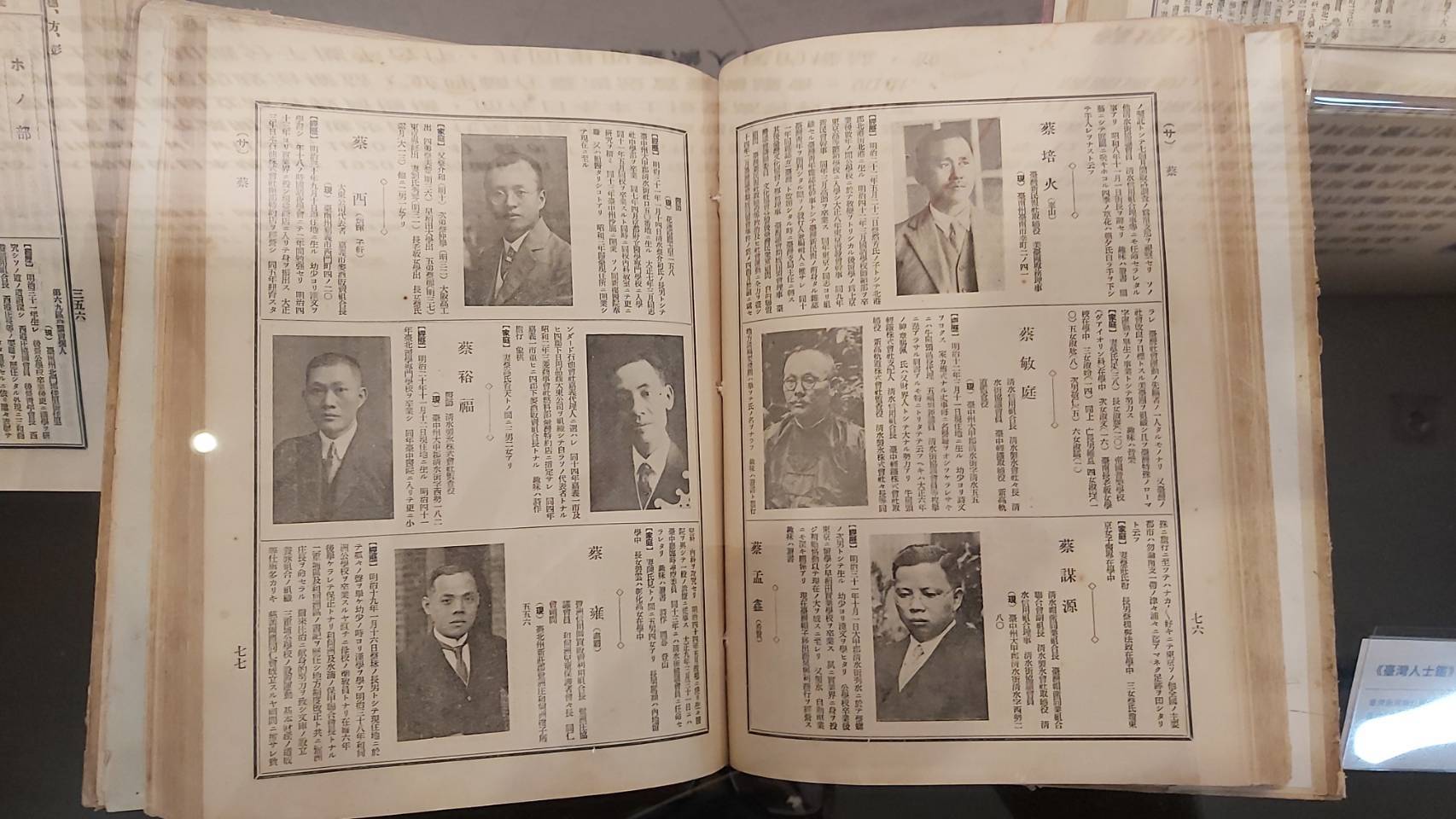 《臺灣人士鑑》，詳細記錄當時社會重要人物如蔡培火等人的出生背景、經歷與家庭。