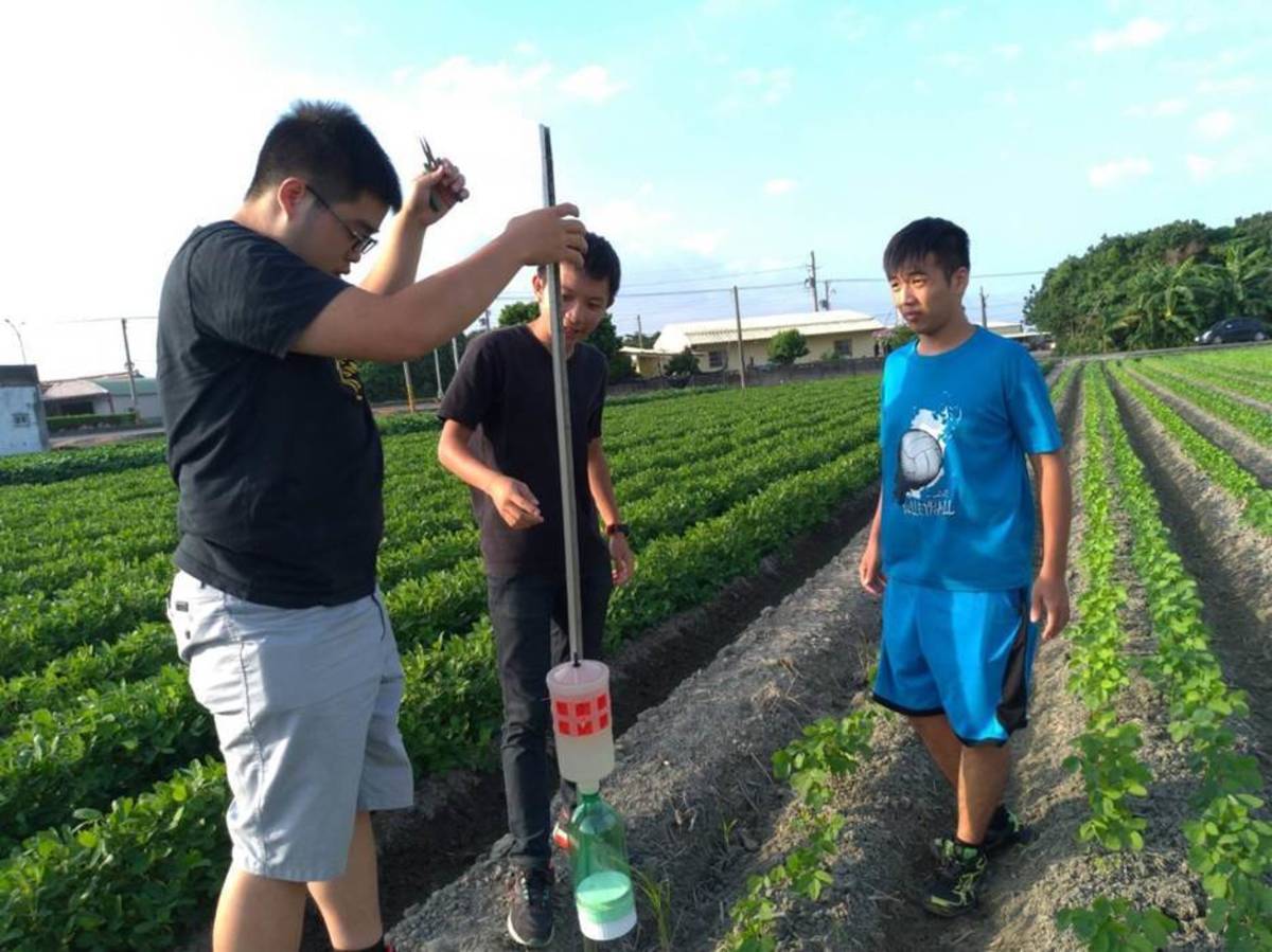 朝陽科大學生在田間設置中改式誘蟲盒