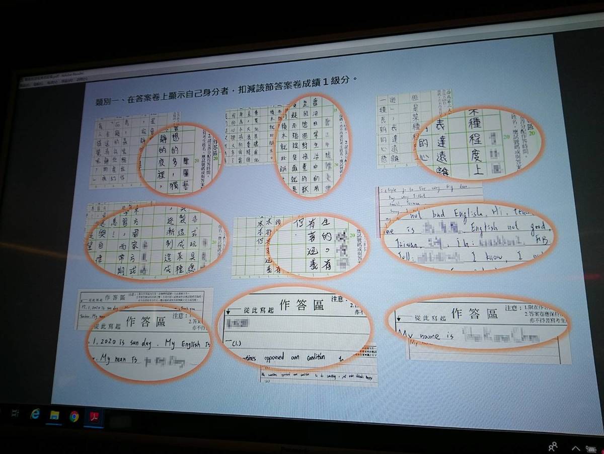 在試卷違規部分, 有考生不經意寫上自己名字,被扣1級分 
