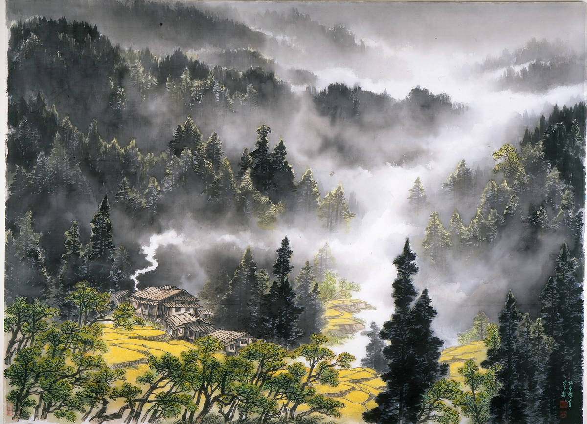 張伸熙-溪山春色-2000年彩墨絹本100x140cm