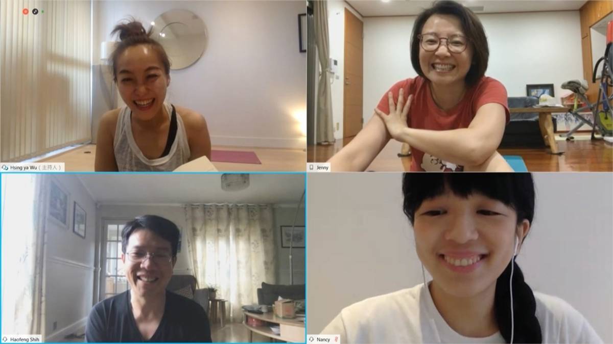 課程後吳幸亞(左上)與學員閒談問候，紓解旅英臺人在疫情下緊繃的心情。