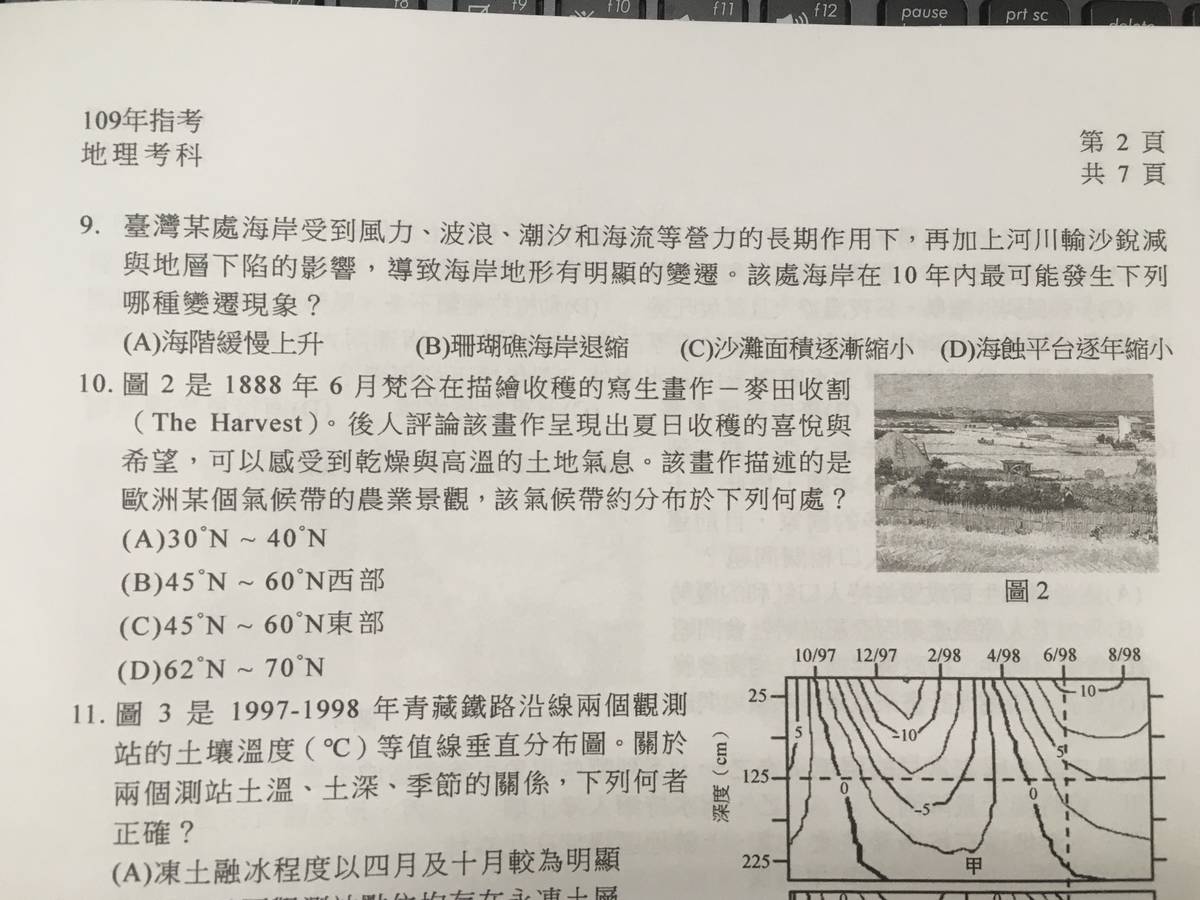 109年指考地理科試題偏易 重視圖表和地理探究實察。