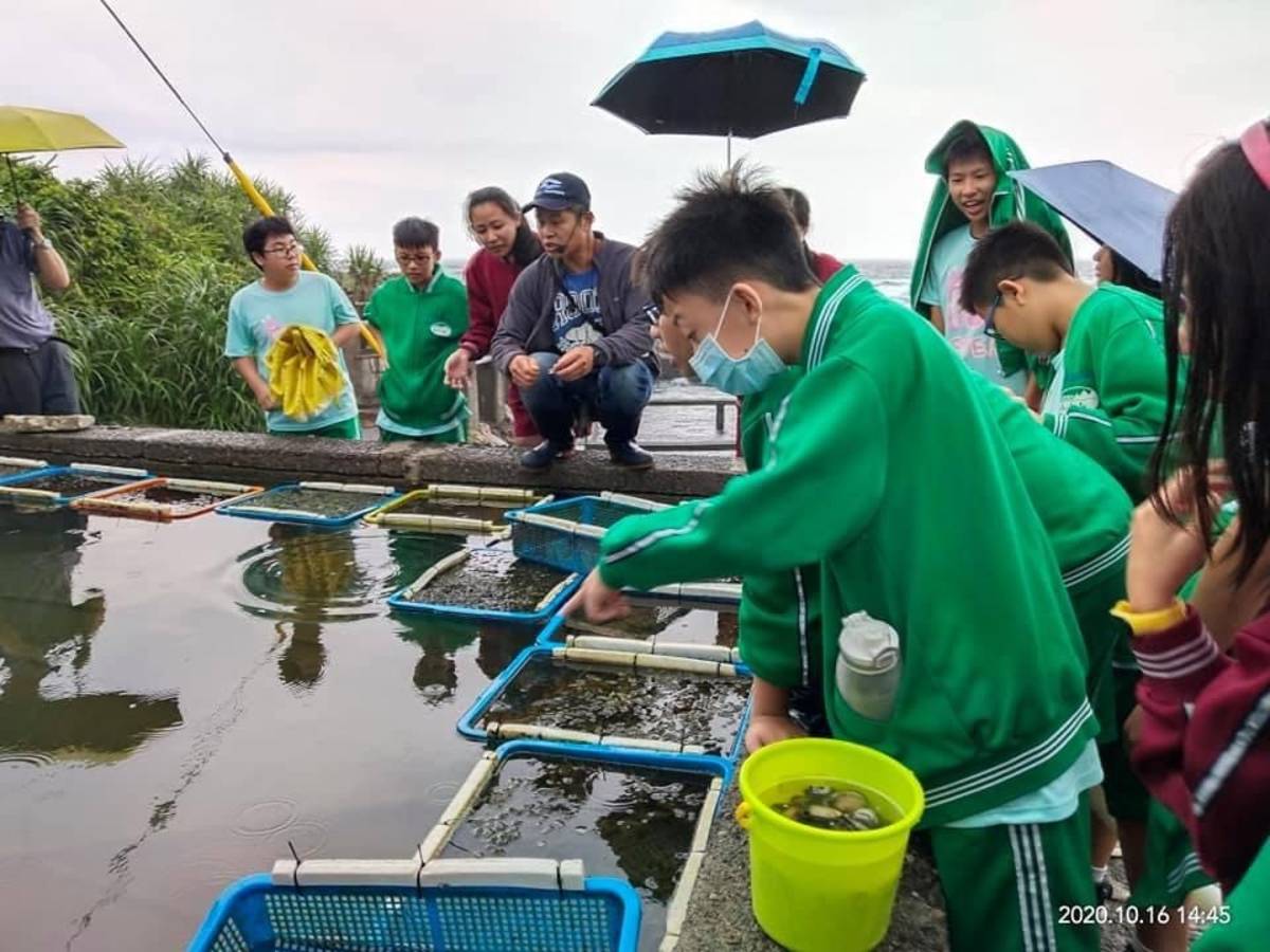 三芝國中學生進行養殖漁業職探學習。