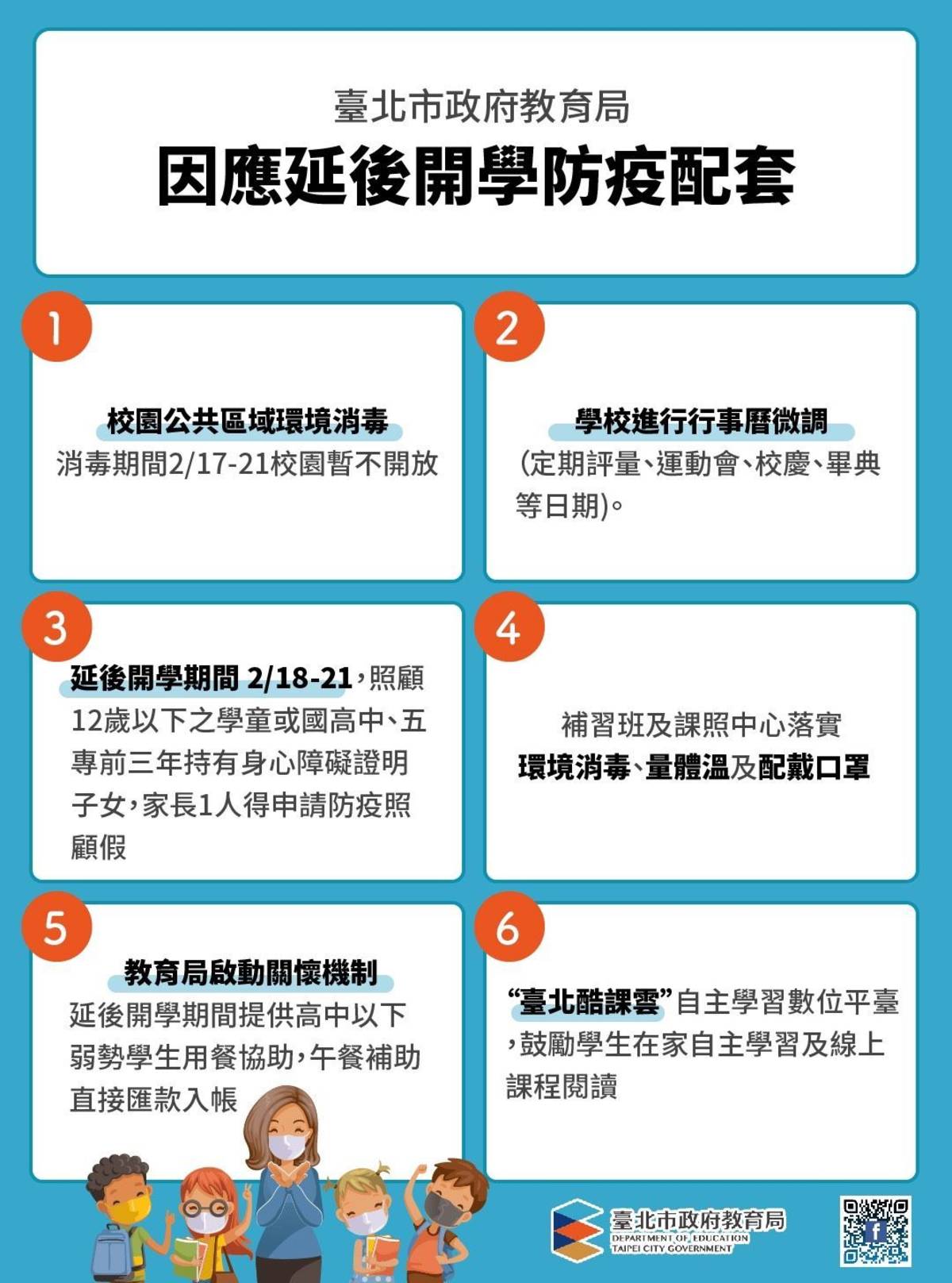 臺北市教育局提醒因應延後開學6大防疫配套