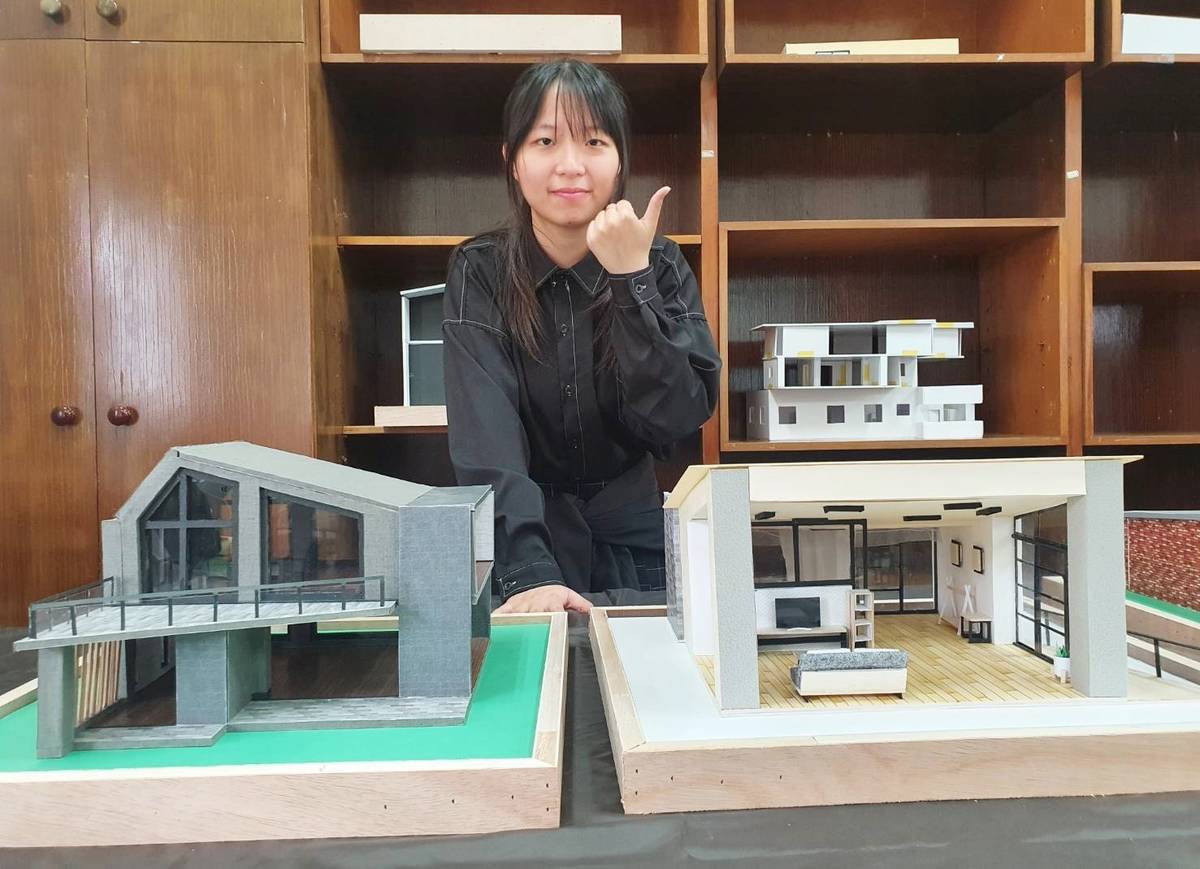 學生黃小佩設計的旅宿建築「獨行其道」，是一棟坐落在農田中的精緻別墅，營造悠然自適的田園氛圍。