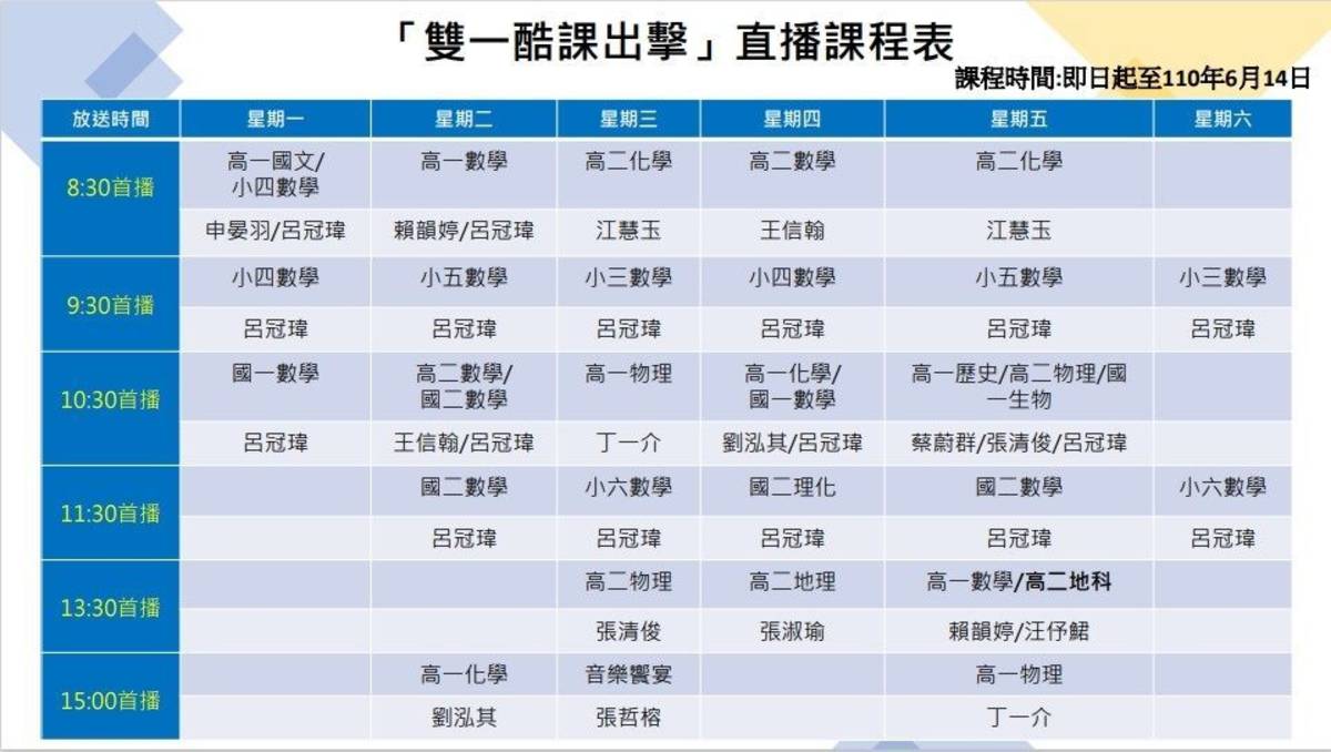 雙一酷課出擊直播課程表