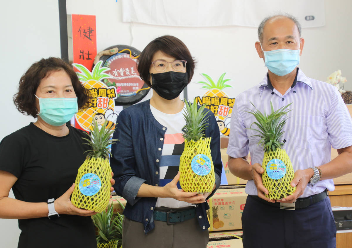 饒慶鈴縣長將成功鎮農會提供的八嗡嗡鳳梨，轉贈給臺東智障者家長協會。