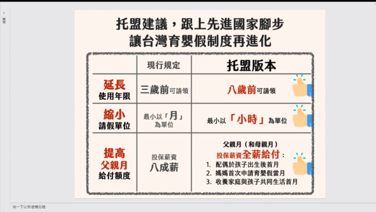 托育政策催生聯盟提出的建議