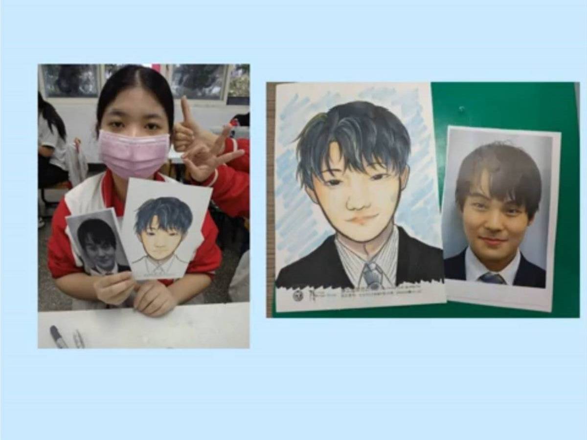 泰北學生繪製日方學生肖像畫作為紀念品