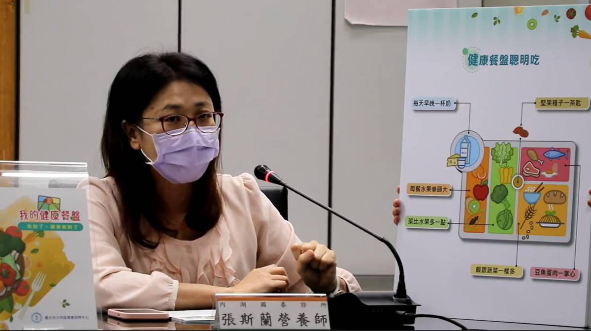 內湖國泰診所營養師張斯蘭說明如何使用「我的健康餐盤手冊」進行飲食紀錄