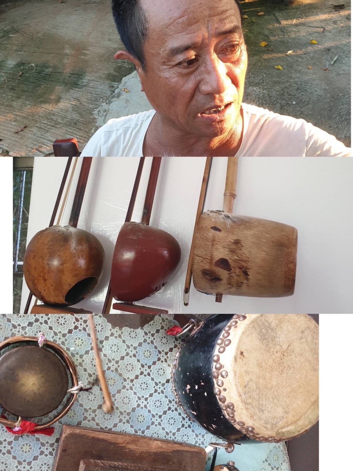 陳慶松老師(上)及他精通的各項樂器