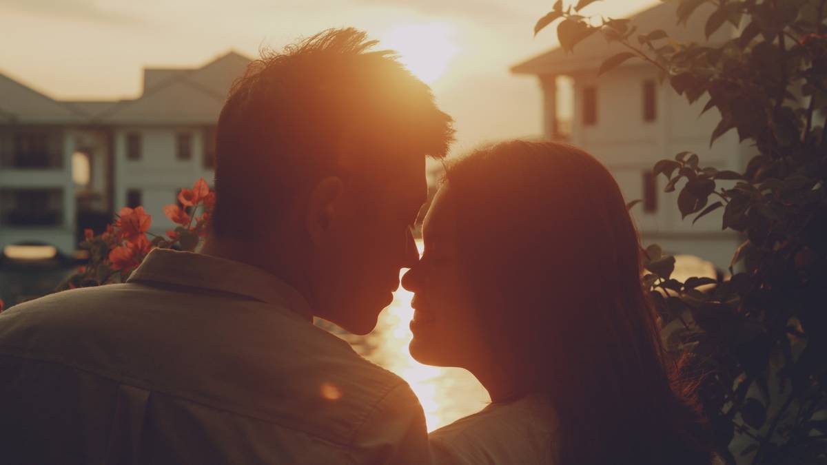 A man has a date with a woman