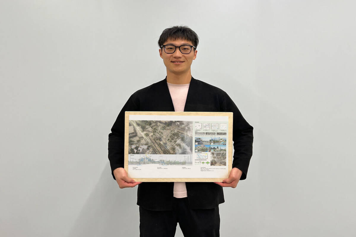 臺科大建築系龔照峻得獎作品「仿生淨水模組」獲頒3000歐元獎金 (臺科大提供)