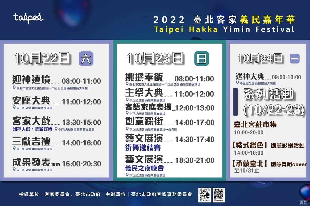 2022臺北客家義民嘉年華以「義民35．客+潮」為主題，3天活動融合傳統與創新
