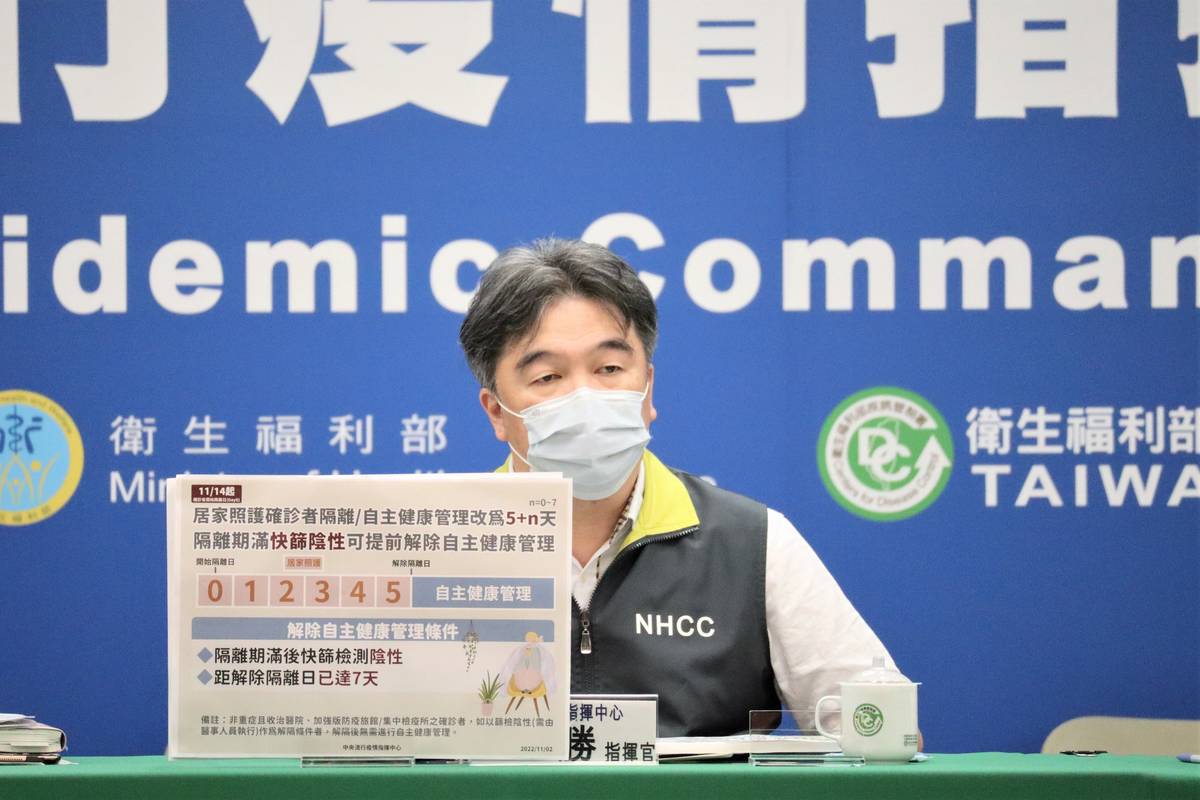 11/14起調整確診者居家照護政策 從7+n縮短為5+n