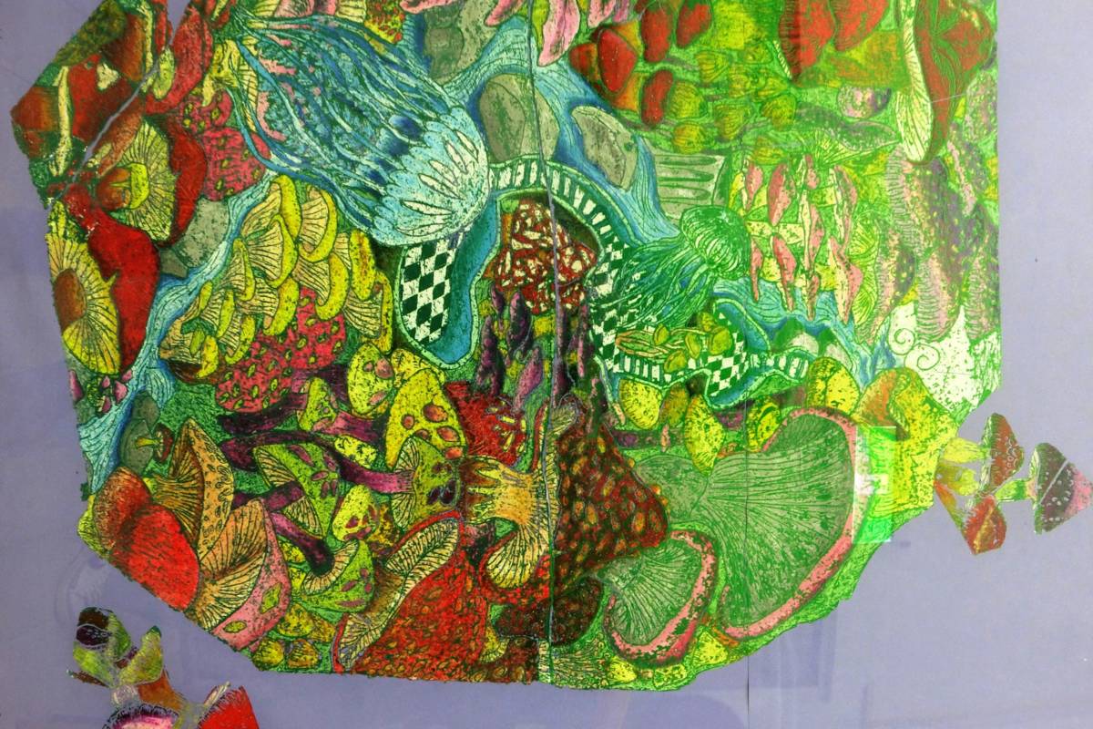 全國美展高雄市初賽版畫類第一名作品-山中的菇