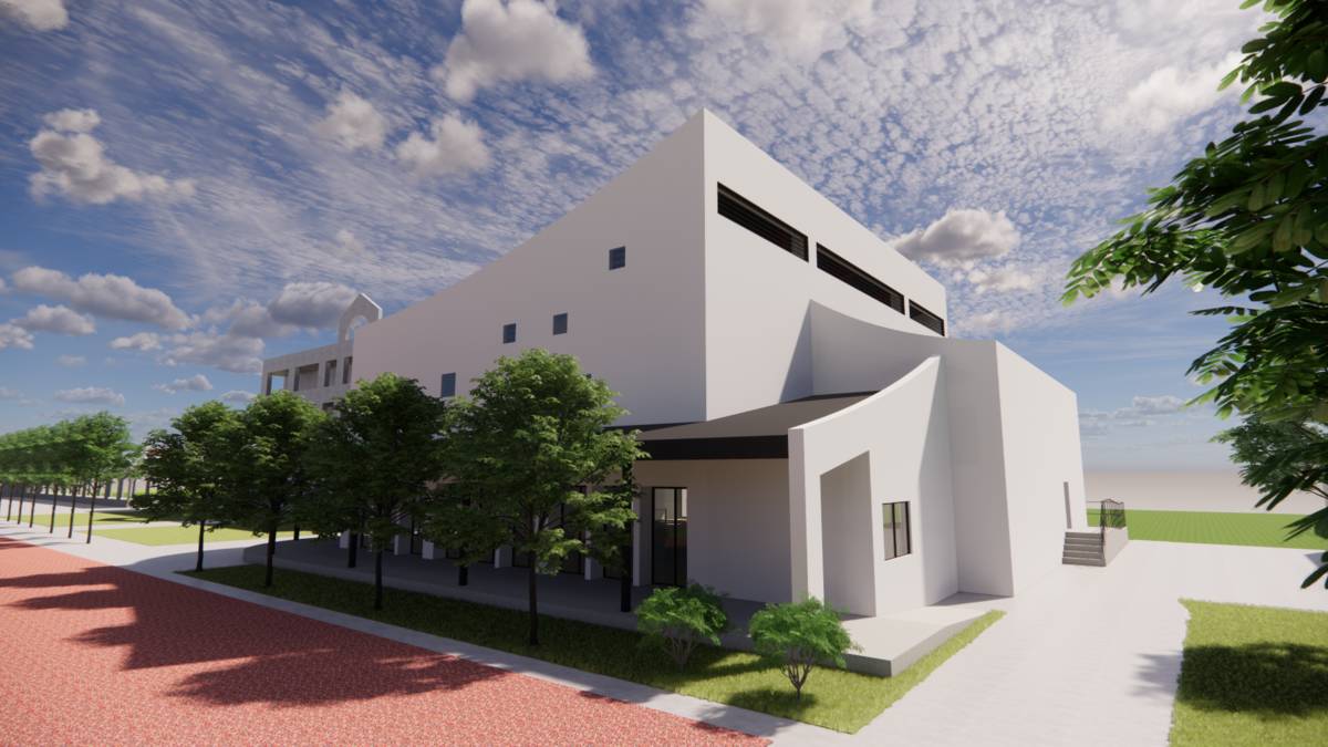 彰化縣馬興國小重建新的活動中心外觀為白色(圖片來源：馬興國小)
