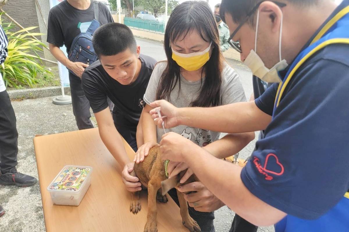 國立臺東專科學校畜產保科辦理「動保宣導社區服務」，由動防所人員免費替犬隻施打狂犬病疫苗，學生在一旁學習，並協助安撫狗狗。