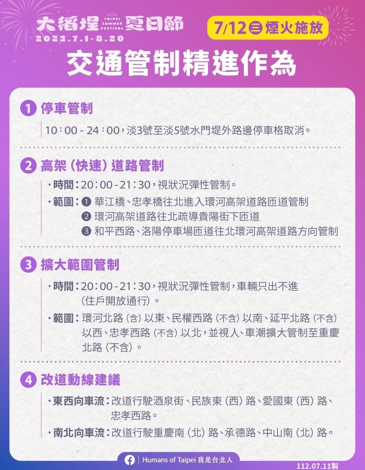 「2023大稻埕夏日節」7/12擴大車輛交管範圍，也將封閉「淡四號」水門人車禁行