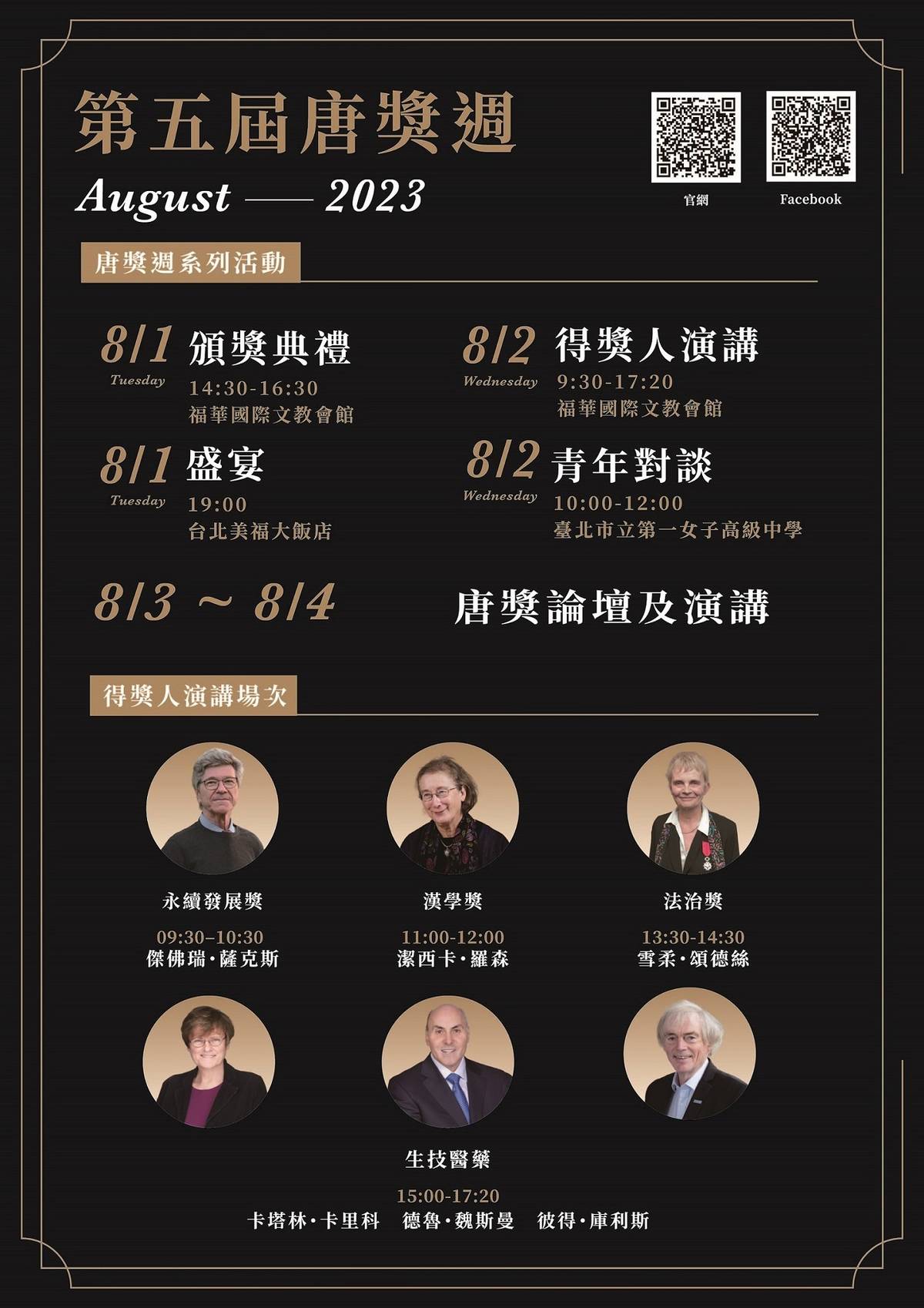 六位唐獎新科得主將參加唐獎週活動