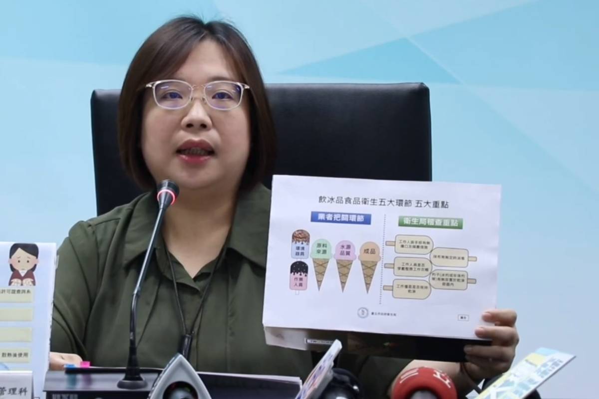 臺北市衛生局食品藥物管理科陳怡婷科長說明今年第3波飲冰品抽驗結果