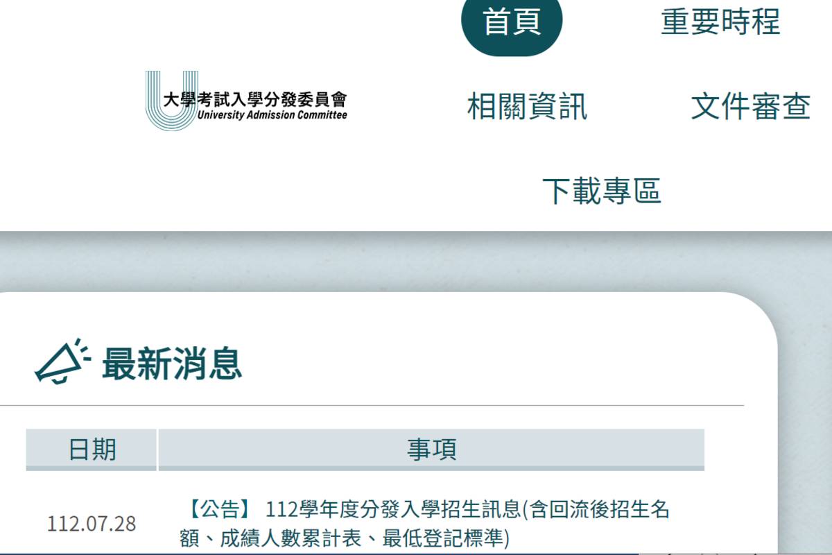 大學登記志願8/1-8/4 考分會公布相關訊