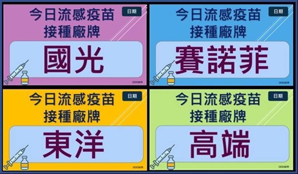 流感疫苗接種處在前一工作日或接種日當天將公開揭示疫苗廠牌