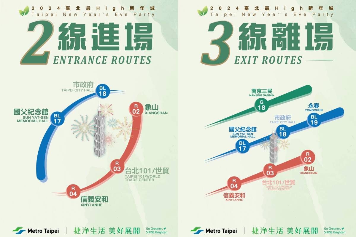 北捷呼籲民眾「2線進場輕鬆HIGH跨年、3線離場開心Fun元旦」