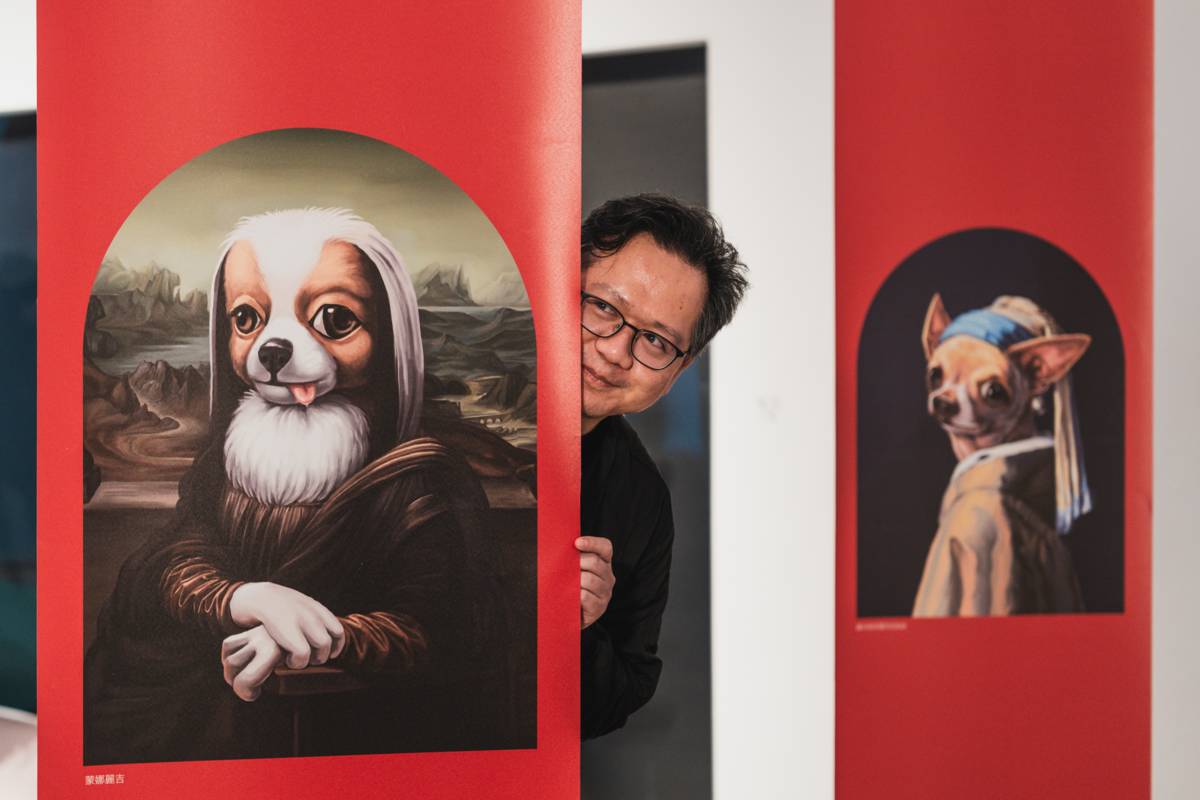 尼爾森氏症創作「名畫吉娃娃」系列，讓吉娃娃入世界名畫。（圖：蒙娜麗吉；戴珍珠耳環的吉娃娃）