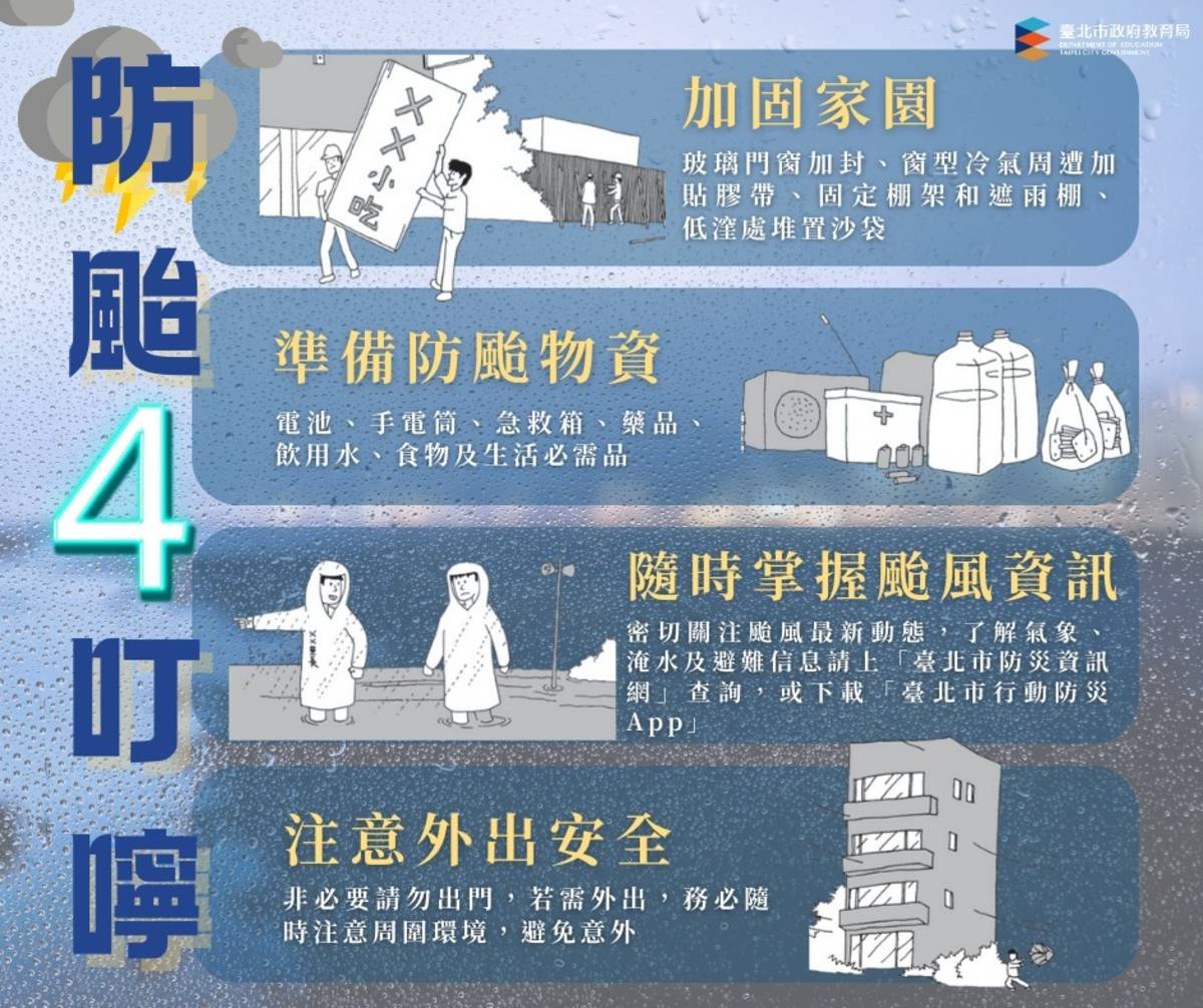 凱米颱風來襲，北市教育局臉書粉專提醒親師生做好防颱工作

