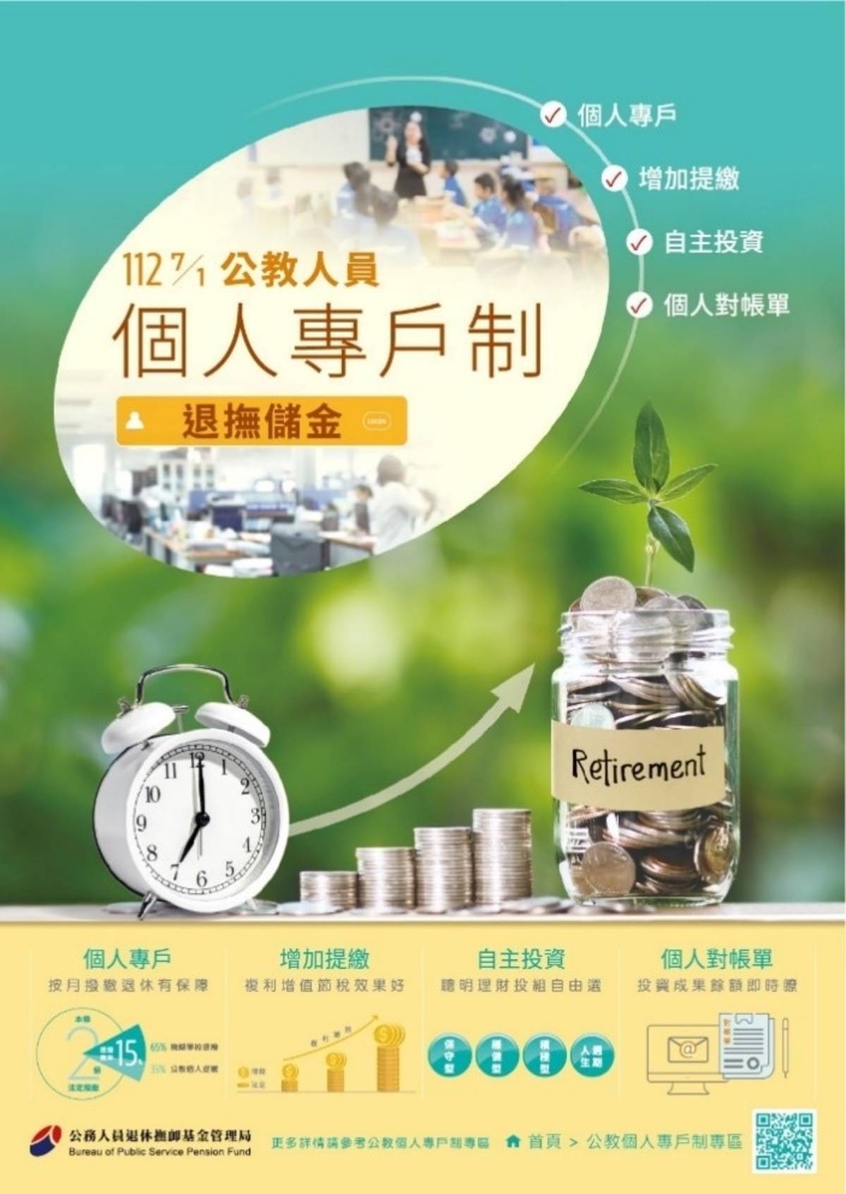 公教人員個人專戶制退撫儲金將於114年1月1日開辦自主投資。
圖/基金管理局提供