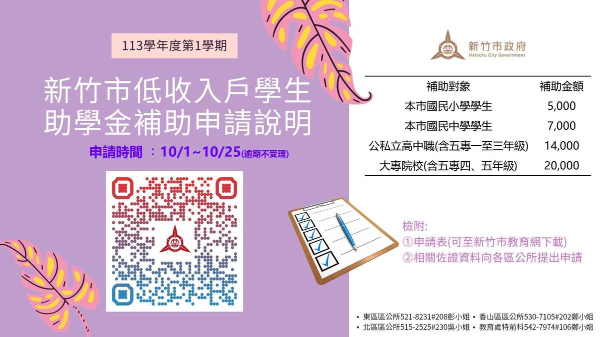 教育處說明，為簡化民眾準備資料步驟，申請人可在申請表中勾選戶籍資料查詢同意書，委託區公所業務窗口代為查詢戶籍資料，從而加速審核流程。(新竹市政府提供)