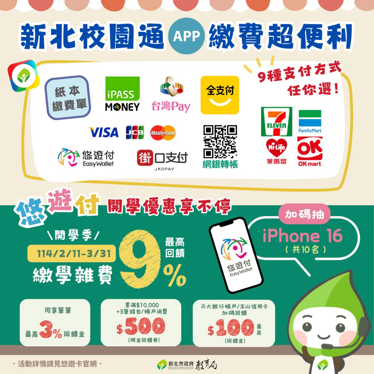 新北校園通APP繳費超便利 9種支付方式任你選