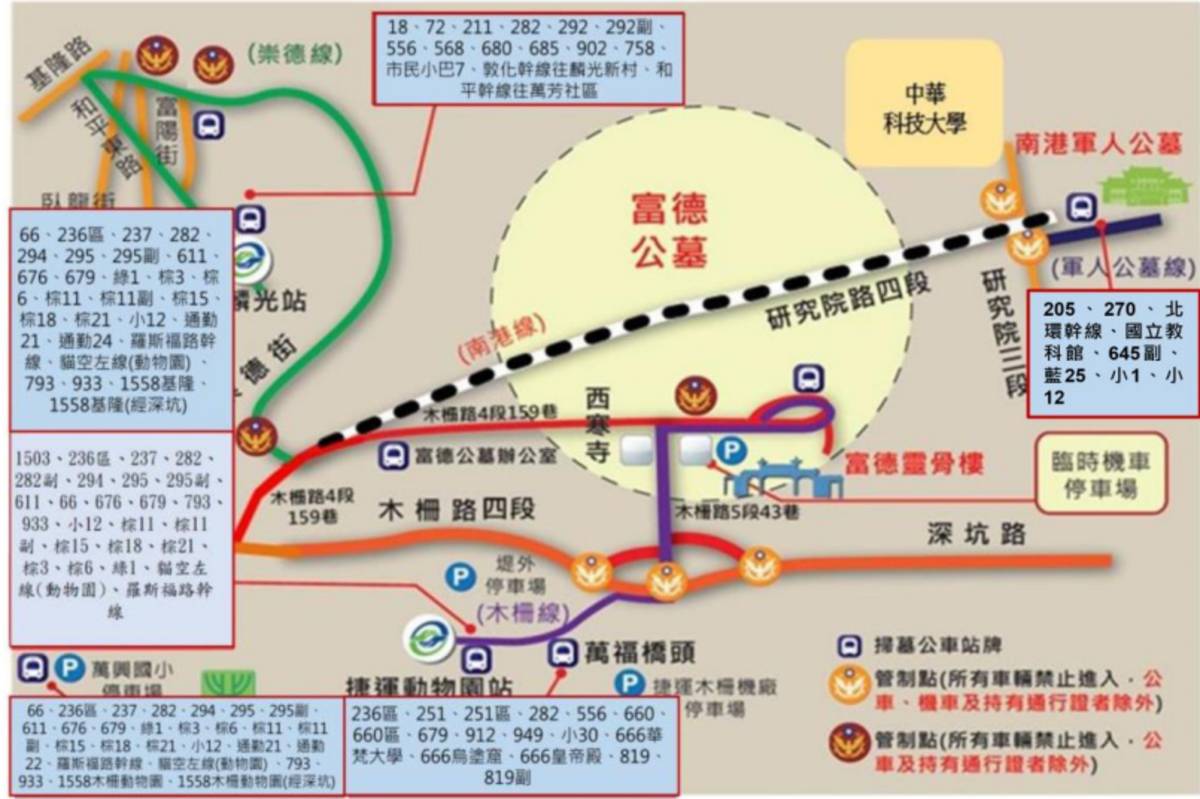 配合清明掃墓，北市富德及南港軍人公墓周邊道路進行交通管制