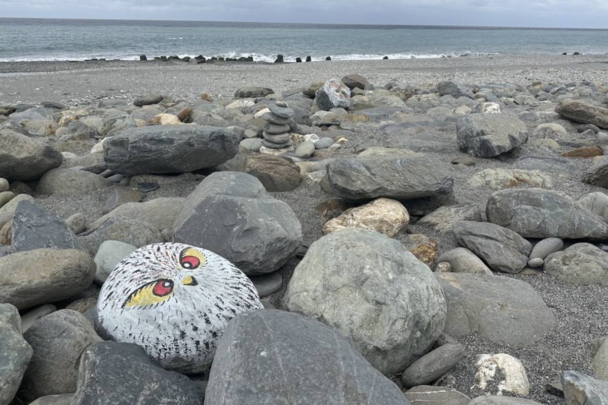海濱公園國際地標附近的護岸石塊，被彩繪上各式動物圖案，吸引民眾到場「尋寶」打卡。