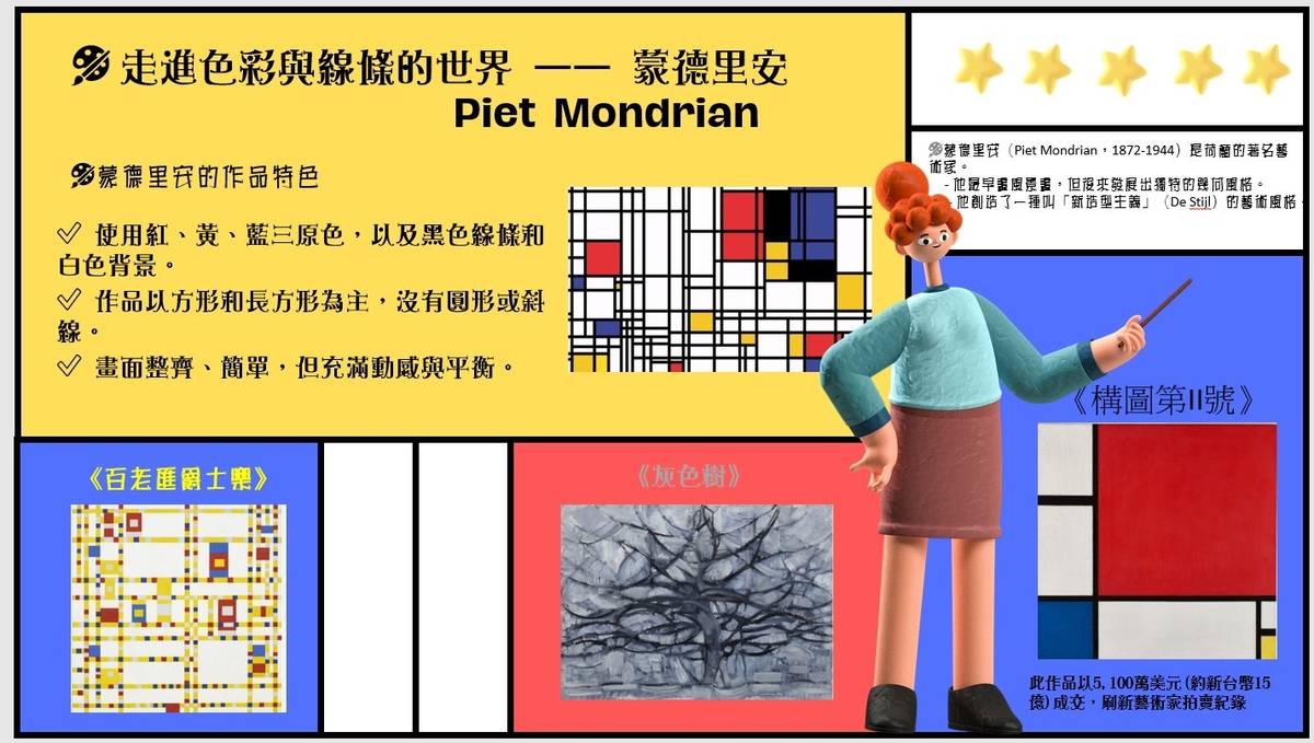 荷蘭畫家蒙德里安（Piet Mondrian）的幾何抽象風格