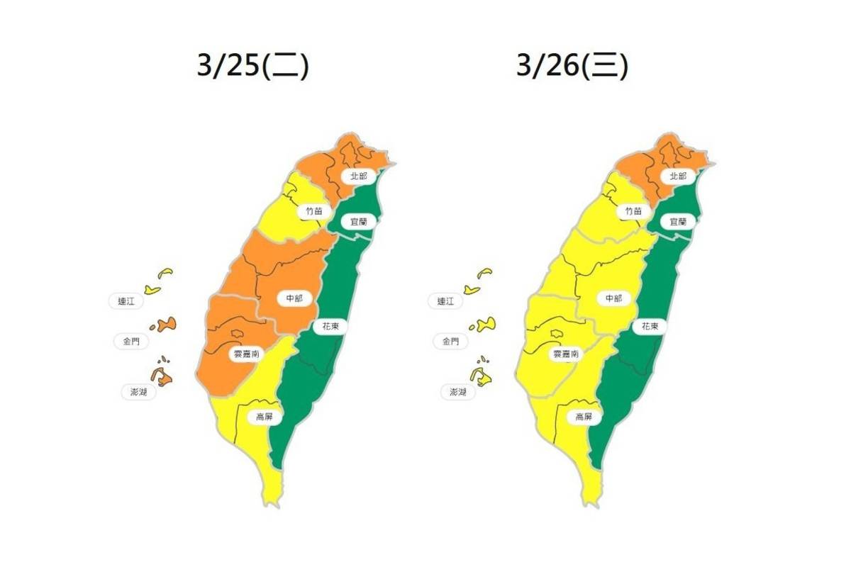 由於環境風場為東南風，西半部擴散條件差，污染物易累積，使得北部近日空氣品質不良