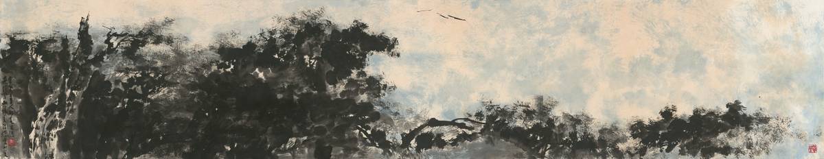 史博館展出李奇茂1994年作品《阿里山》，71x385公分 (史博館提供)