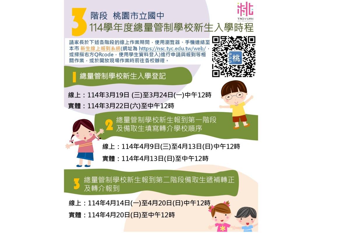 桃園市114學年國中總量管制學校新生入學時程