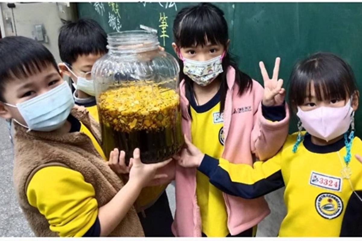 桃園市龜山區自強國小教導學生利用橘子皮製作清潔酵素，落實淨零綠校園