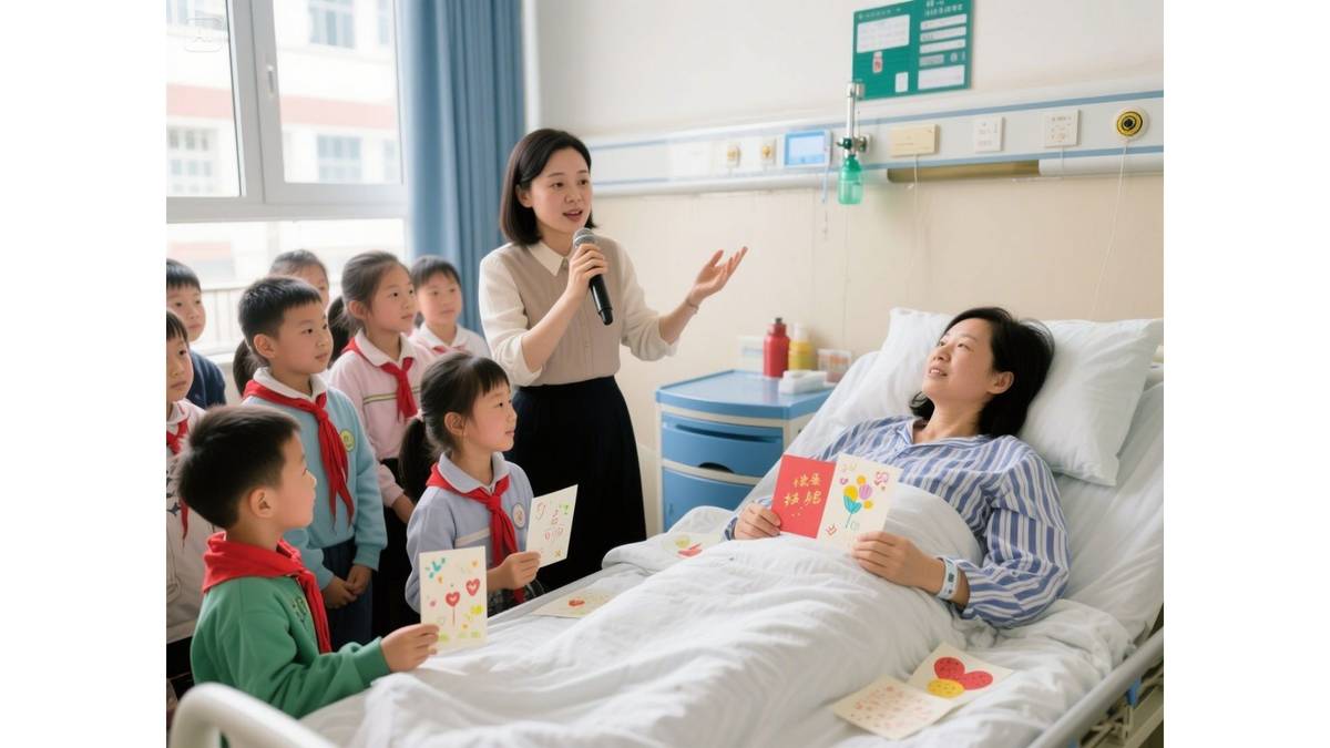 玉婷老師把21位同學邀請到醫院安寧病房。(AI生成示意圖)