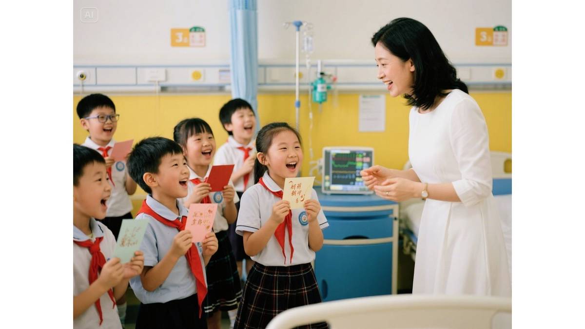 玉婷老師把21位同學邀請到醫院安寧病房。(AI生成示意圖)
