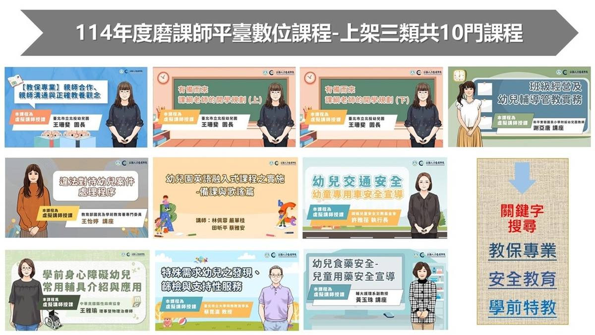 114年度新增10門教保專業研習數位課程 