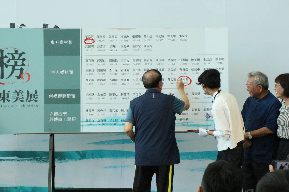 臺東美展頒獎典禮中，曾興平教授以點榜方式公布得獎名單。