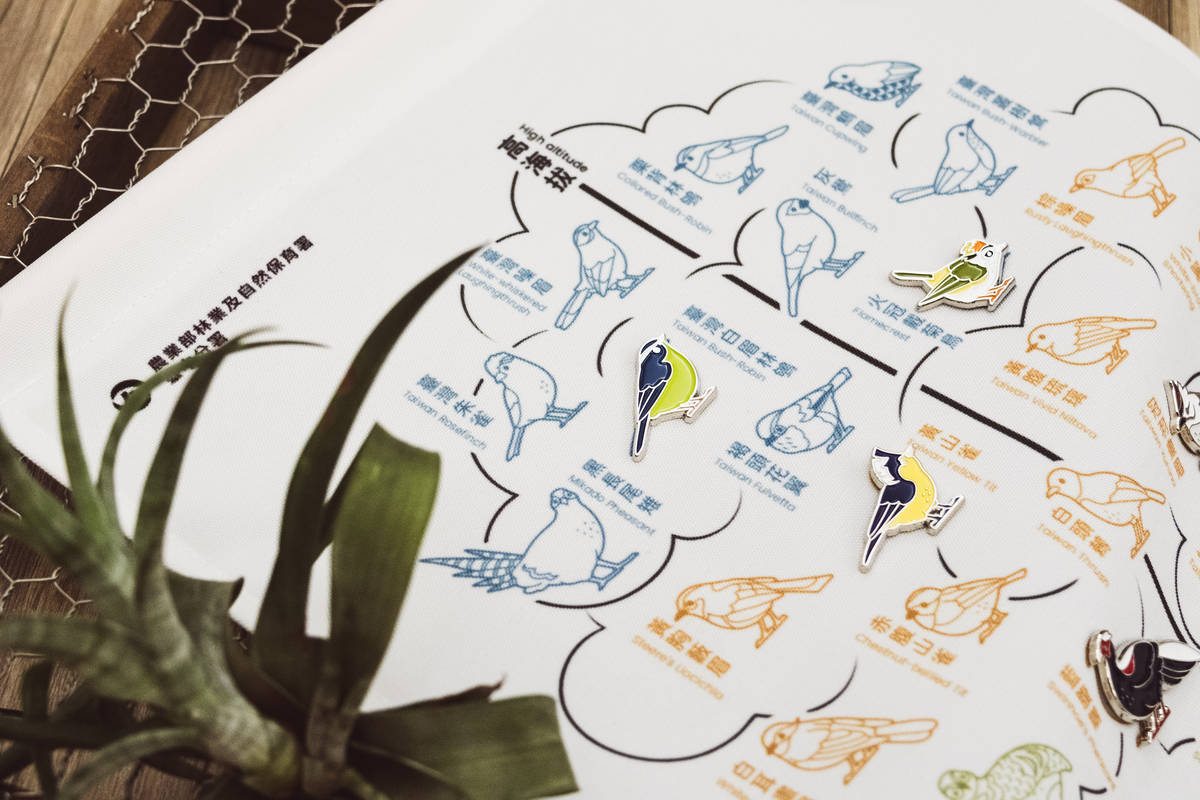 精選臺灣32種特有種鳥類金屬徽章，細緻展現獨特鳥羽色彩與特色。